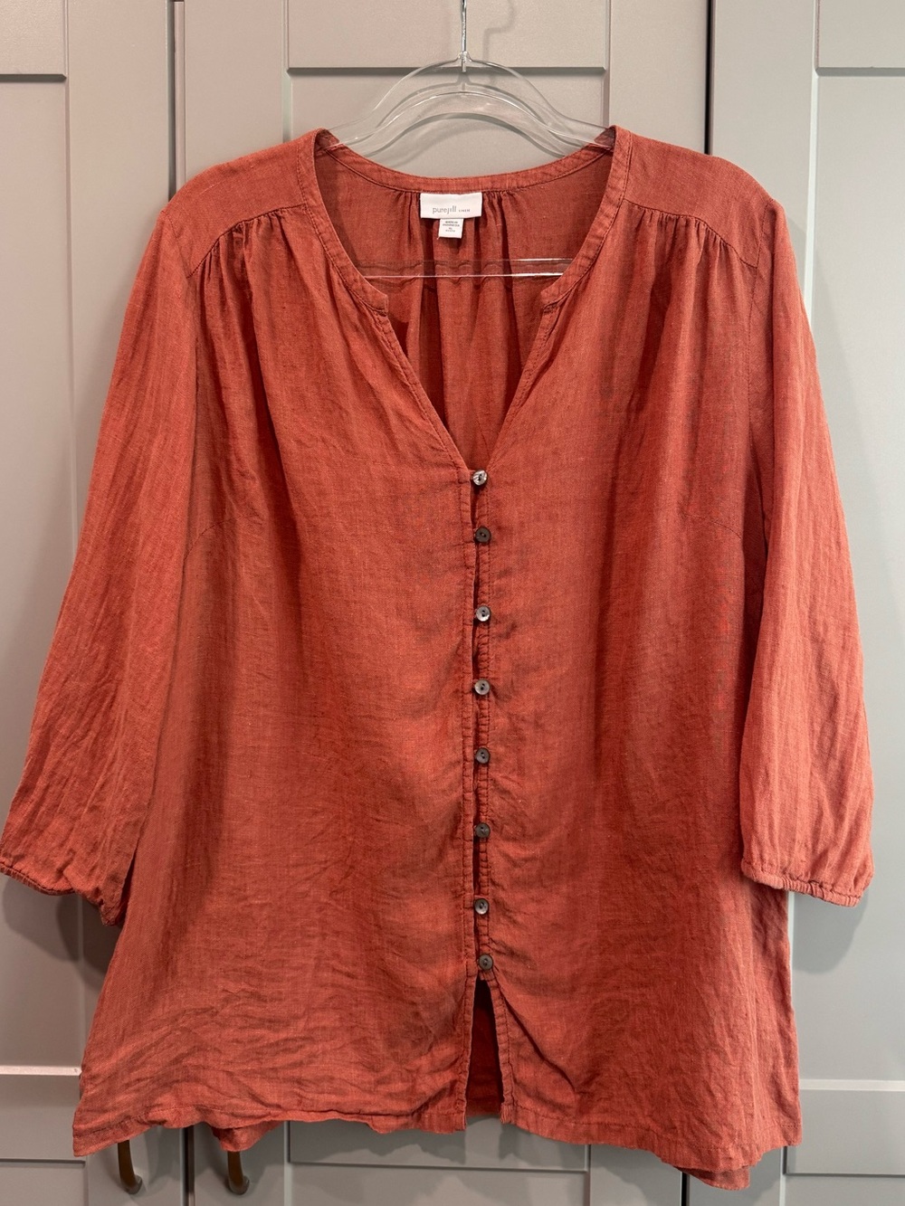 J. Jill Rust Button-Front Linen Tunic